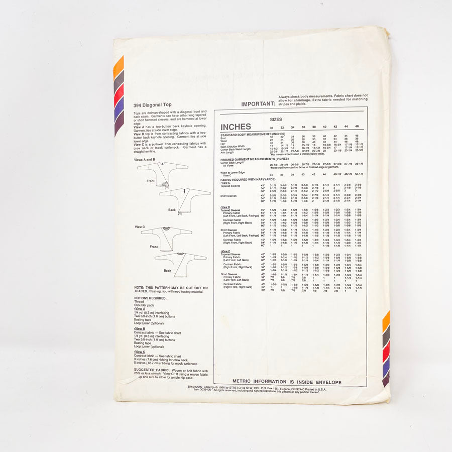 Diagonal Top - Stretch & Sew Sewing Pattern 394 (1990)