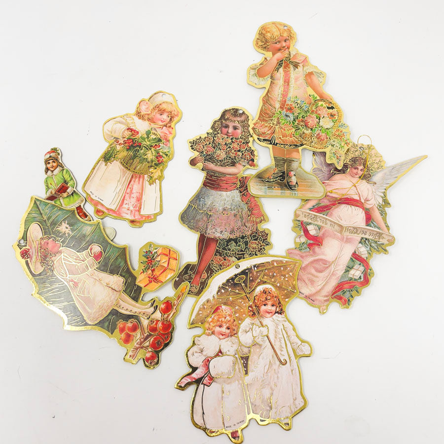 Vintage Victorian Style Die-Cut Ornaments – Gold Foil Angels & Children