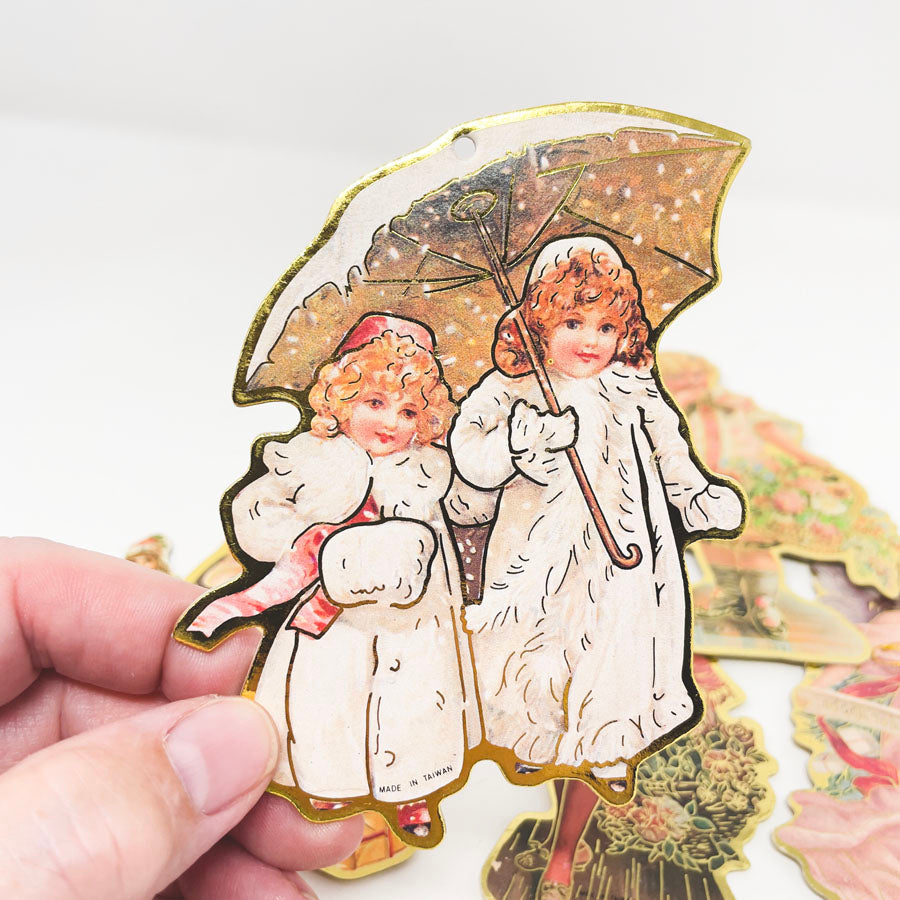 Vintage Victorian Style Die-Cut Ornaments – Gold Foil Angels & Children