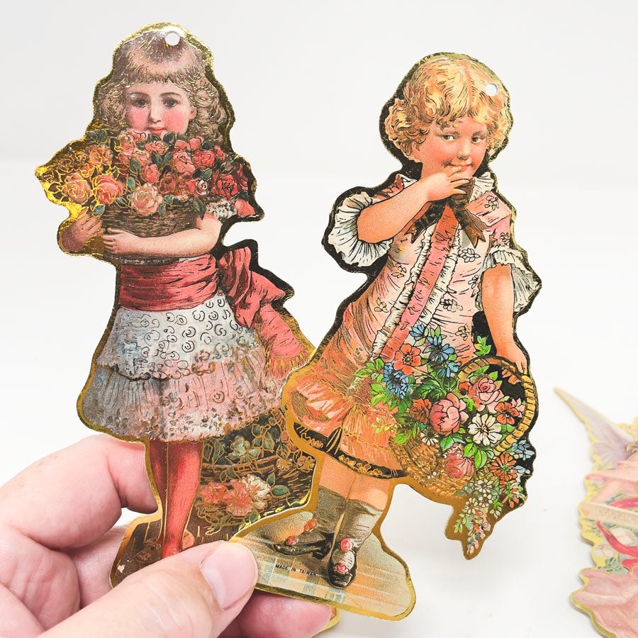 Vintage Victorian Style Die-Cut Ornaments – Gold Foil Angels & Children