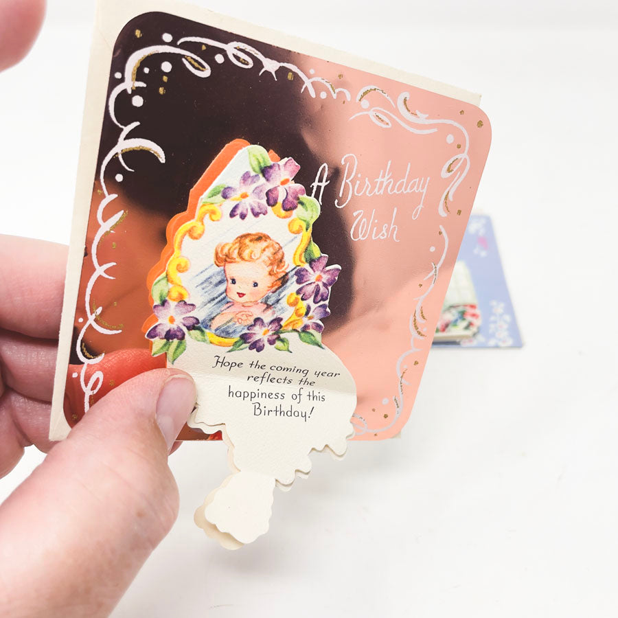 Vintage 1950s Foil Greeting Cards / Pop-Up Get Well / Birthday