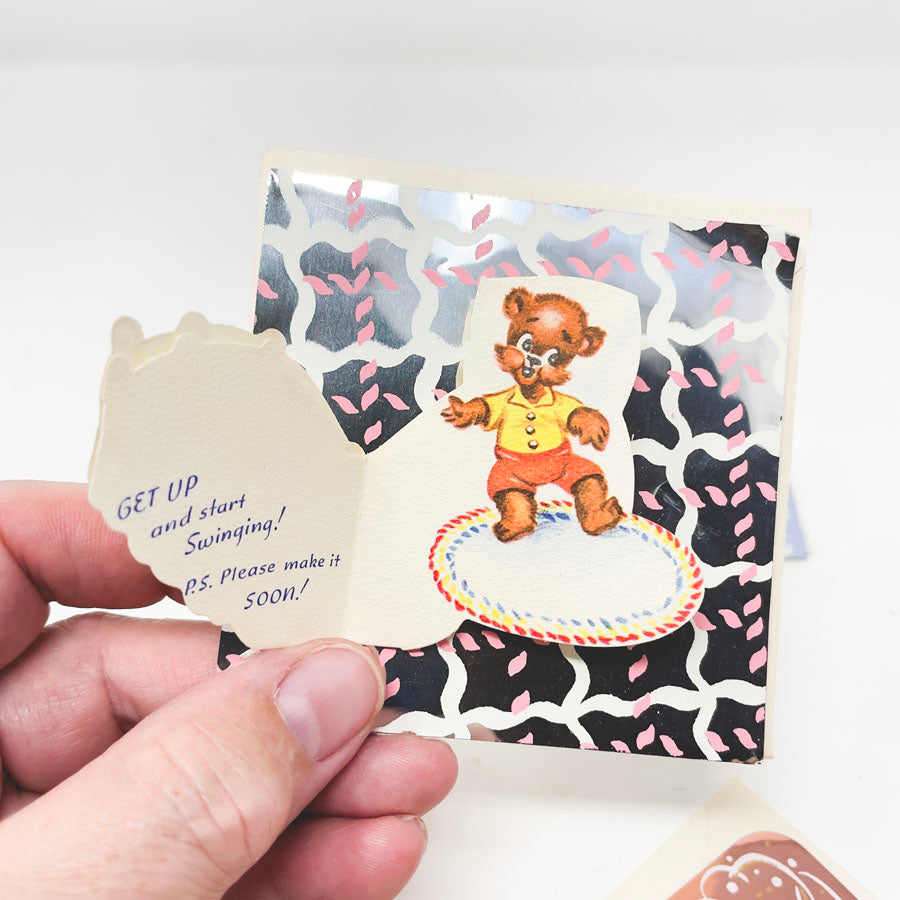 Vintage 1950s Foil Greeting Cards / Pop-Up Get Well / Birthday