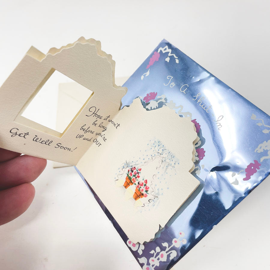 Vintage 1950s Foil Greeting Cards / Pop-Up Get Well / Birthday