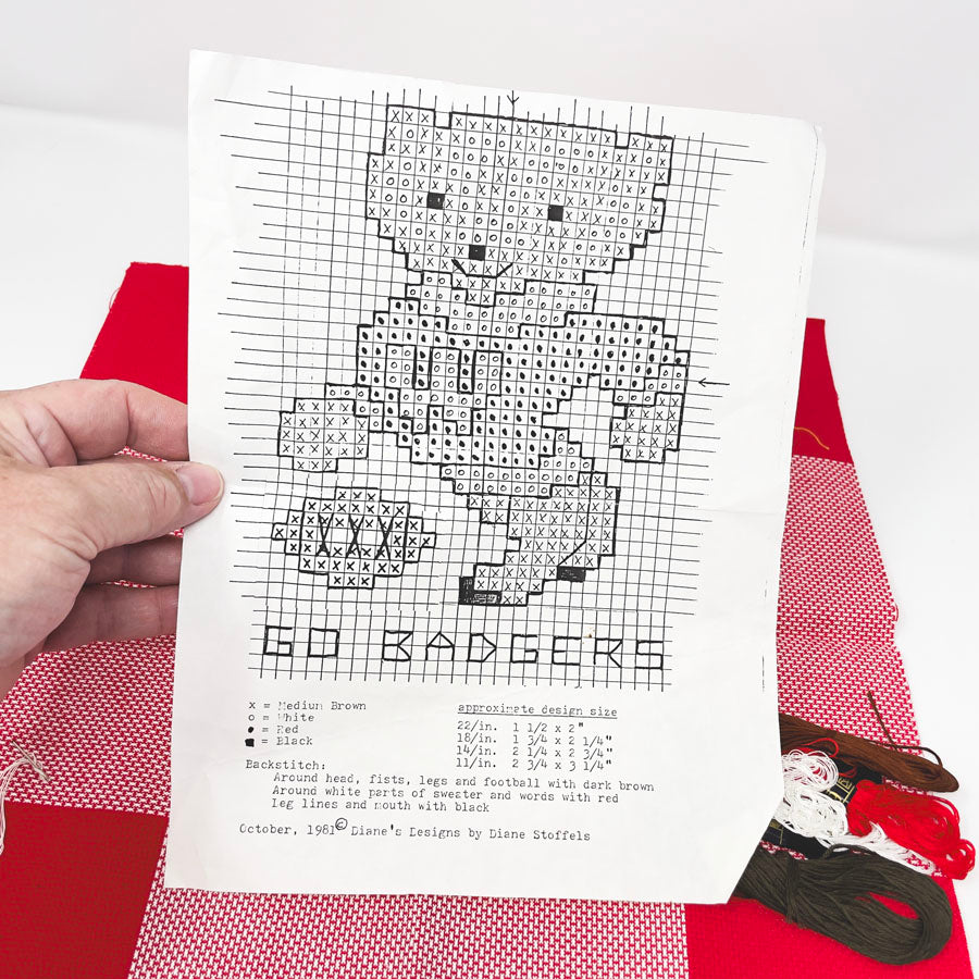Vintage Bucky Badger Cross Stitch Kit - Started