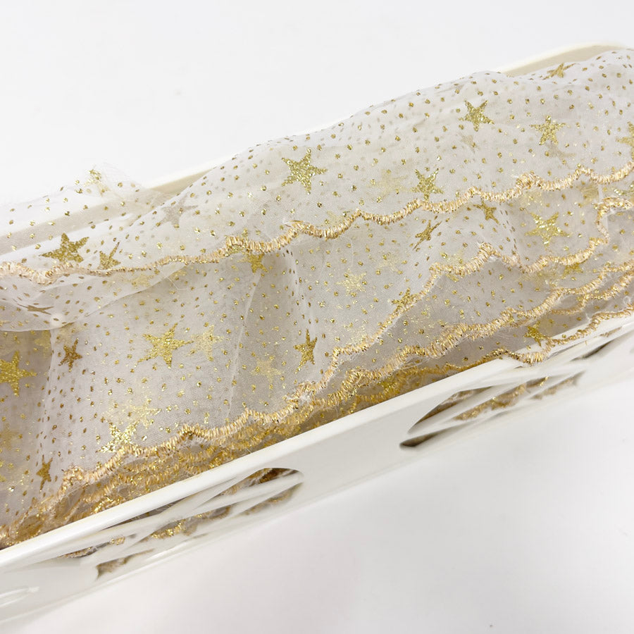 11 yds - 3" Gold Net Star Ruffle