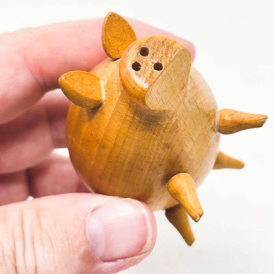 Vintage Hand-Carved Wooden Pig Salt Shaker