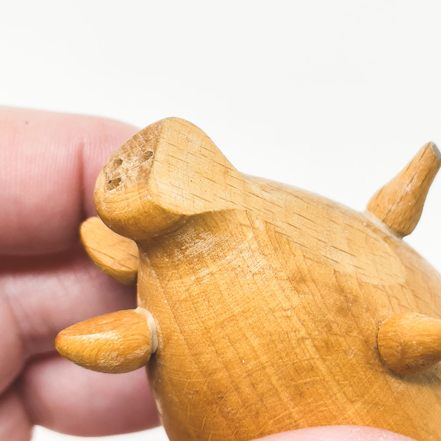Vintage Hand-Carved Wooden Pig Salt Shaker