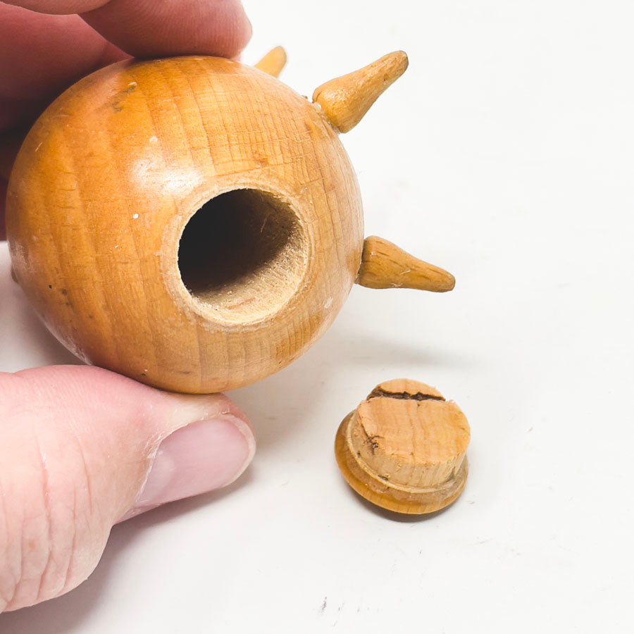 Vintage Hand-Carved Wooden Pig Salt Shaker