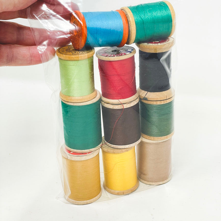 11 Vintage Wood Thread Spools