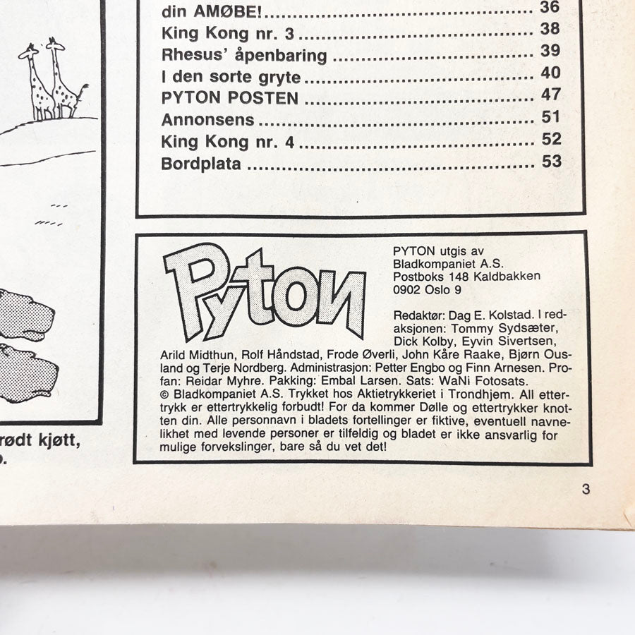 Pyton Nr. 7 – 1988 Norwegian Satirical Comic