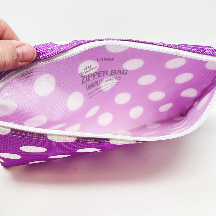 Lg. Purple Polka Dot Zipper Bag