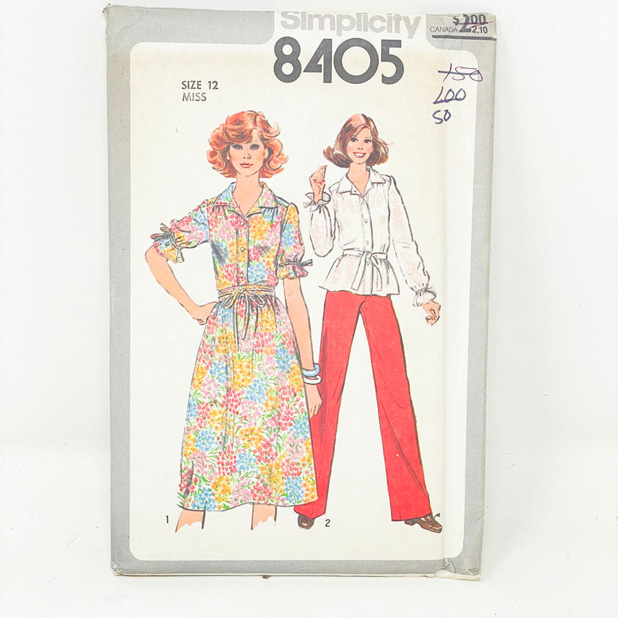 Simplicity 8405 Sewing Pattern - Misses' Skirt Pants and Blouse (12 Size) - 1977
