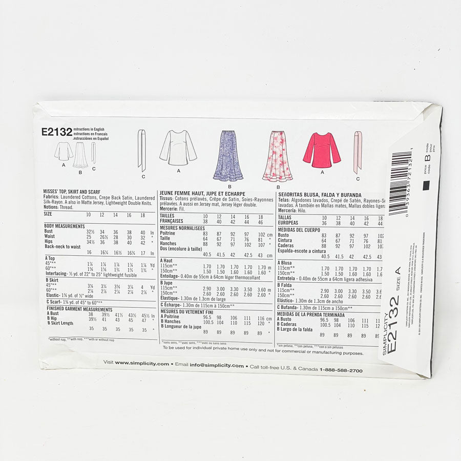 Skirt & Top - Simplicity Sewing Pattern E2132 (10-18) - 2011