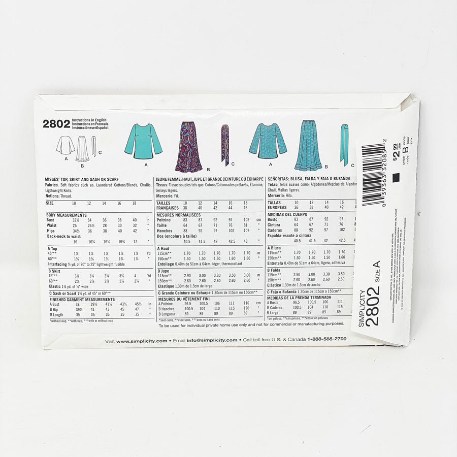 2008 Skirt & Top - Simplicity Sewing Pattern 2802 (10-18)