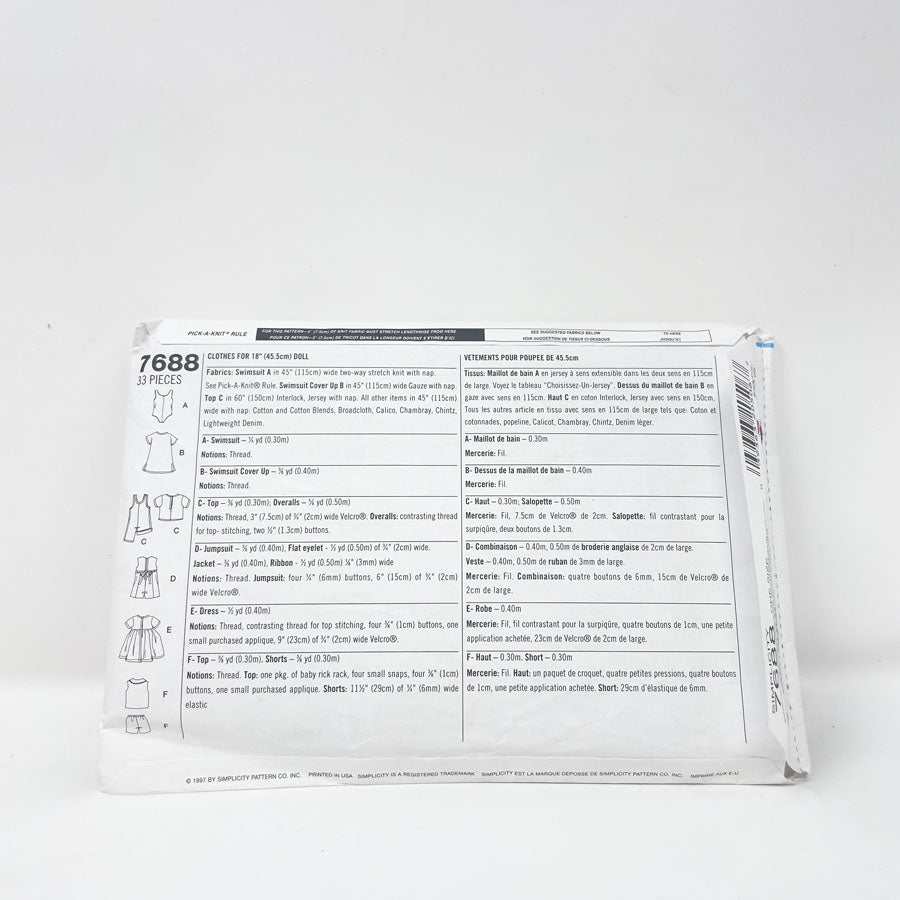 Assorted 18" Doll Clothing Patterns - Pick a Design