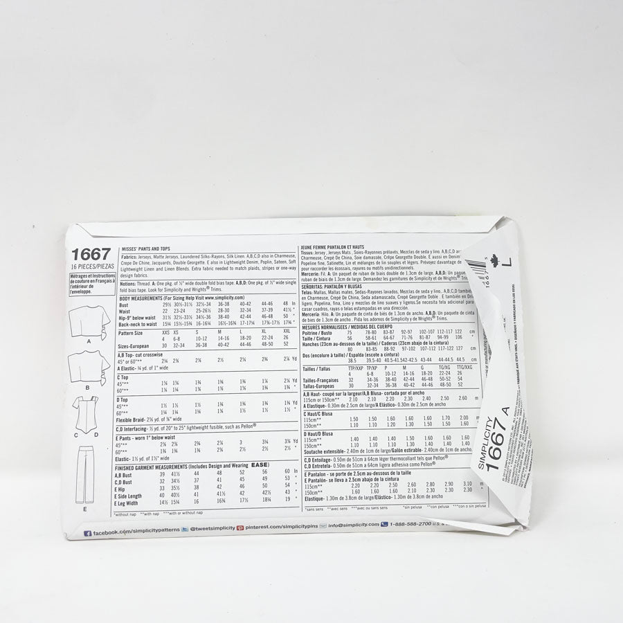 2013 Simplicity 1667 Sewing Pattern - Top - Sizes XXS-XXL