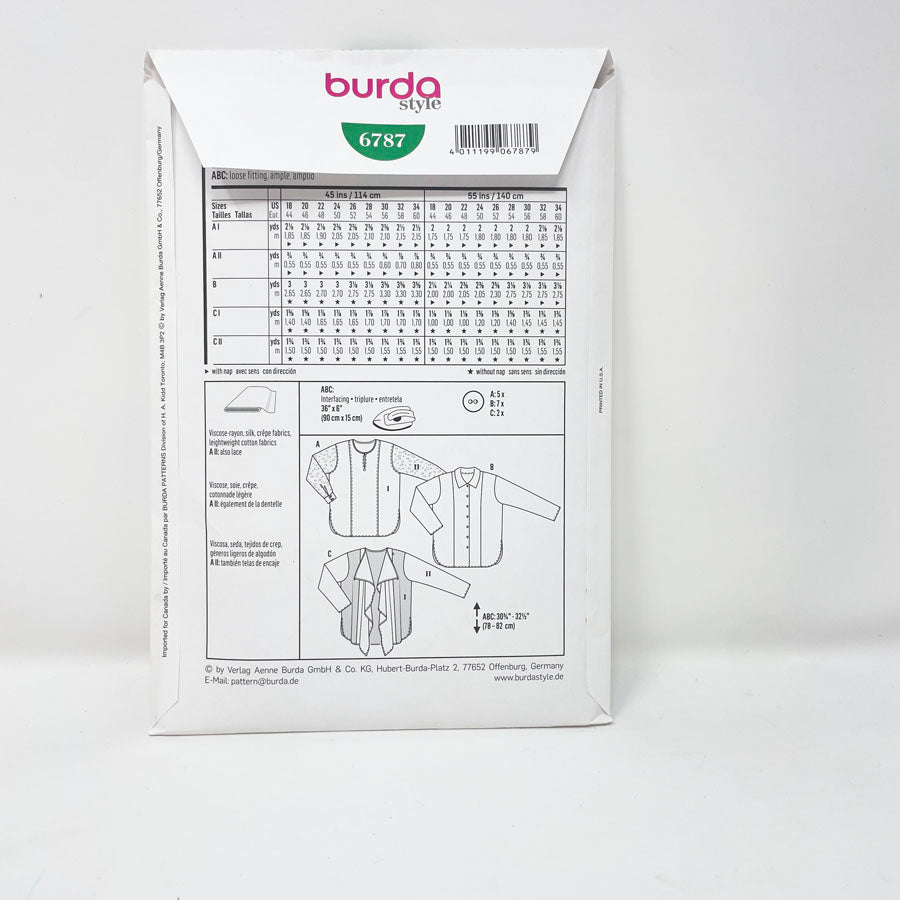 2000s Burda 6787 Sewing Pattern - Top - Sizes 18-34