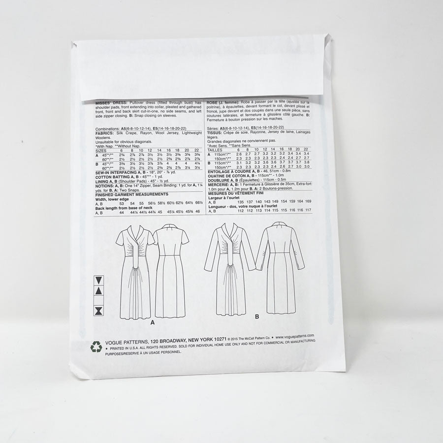 1947 (2015) Vogue V9126 Sewing Pattern - Dress - 14-22