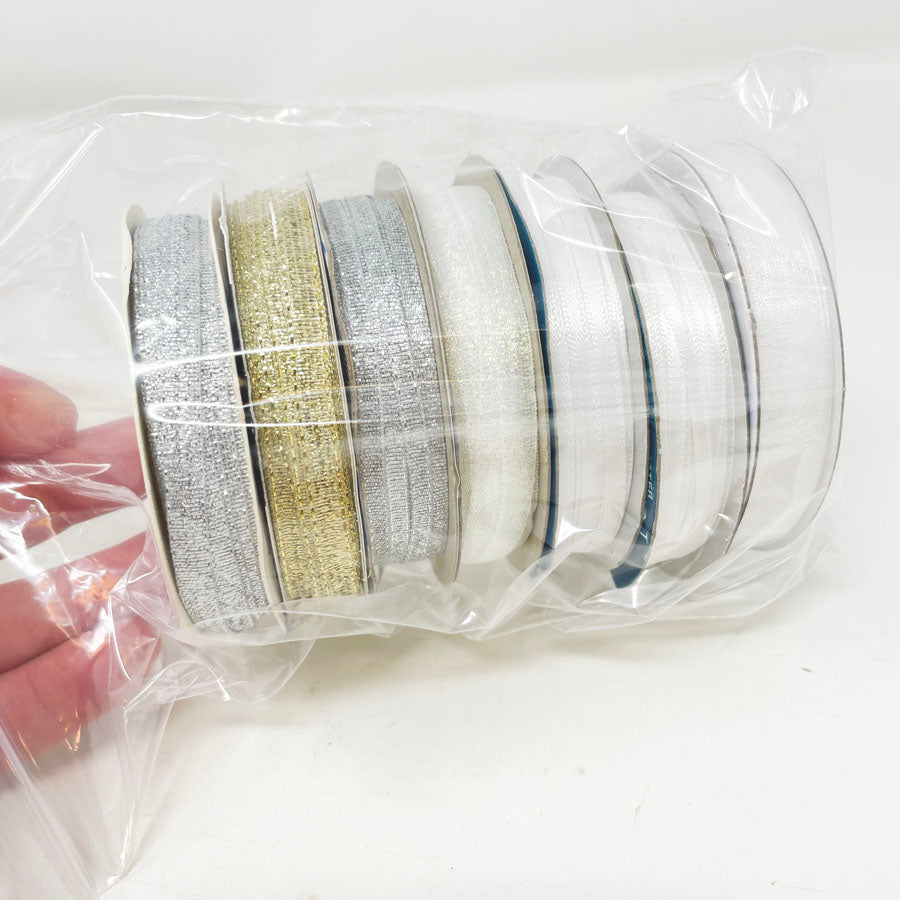 White & Metallics Ribbon Bundle (7)