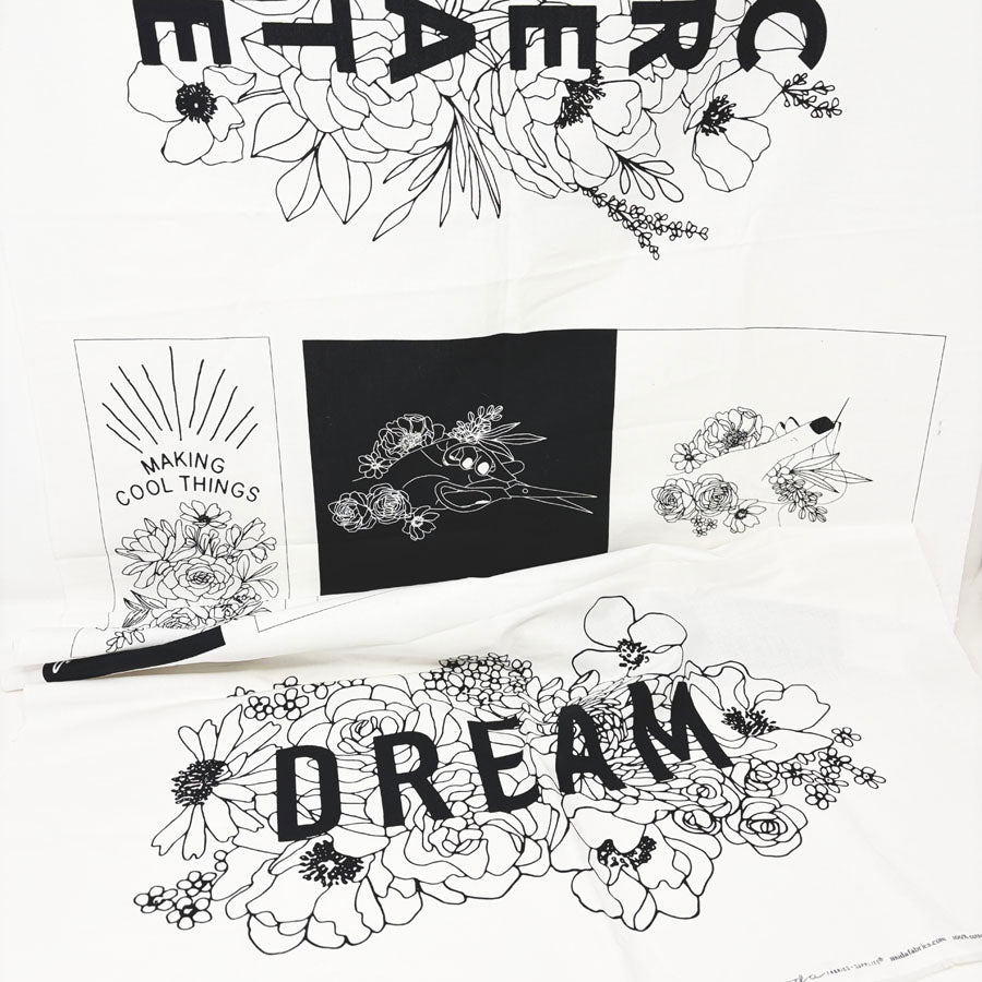 44" x 25" Create w/Black & White Flowers Fabric Panel for Moda