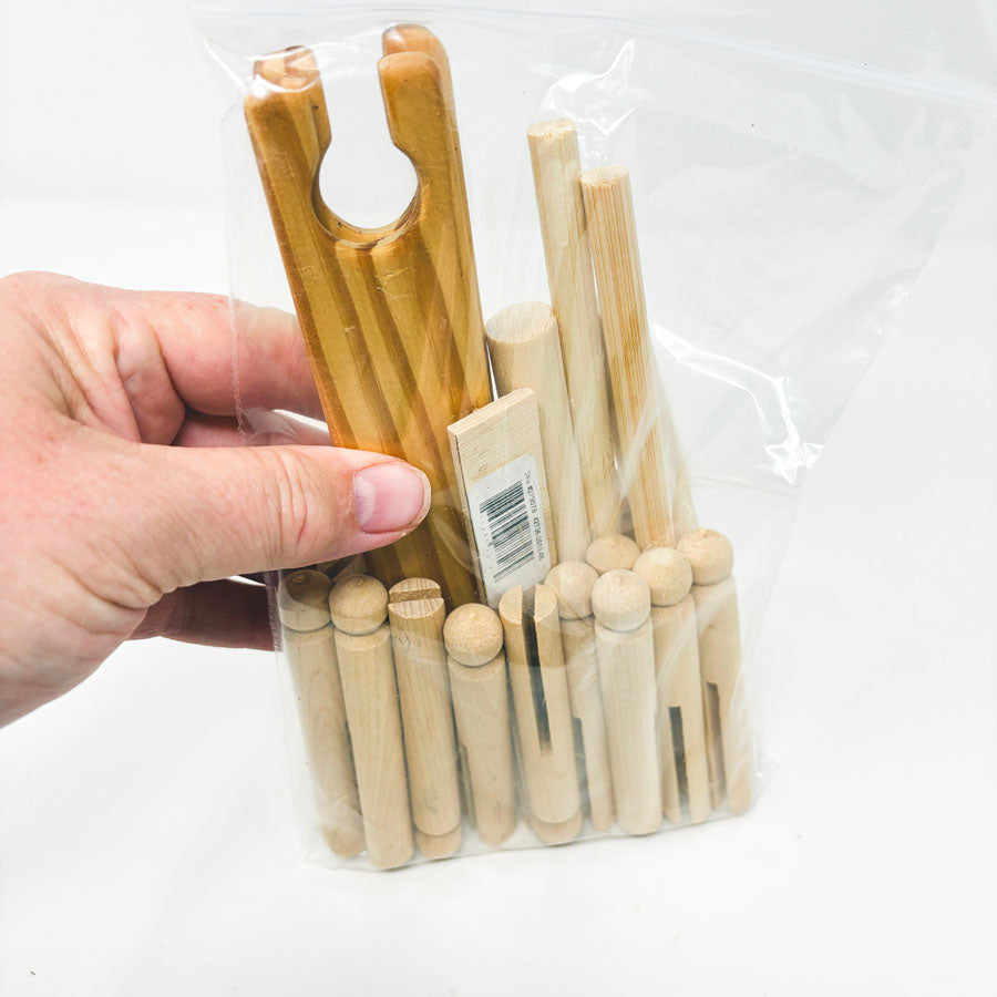 Clothes Pins, Dowel, Stick Shuttles, etc Unfinished Wood Bundle