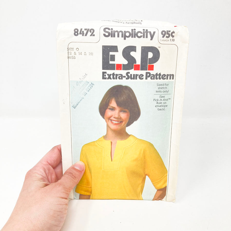 Simplicity E.S.P. 8472 Sewing Pattern - Top (6-16) - 1978