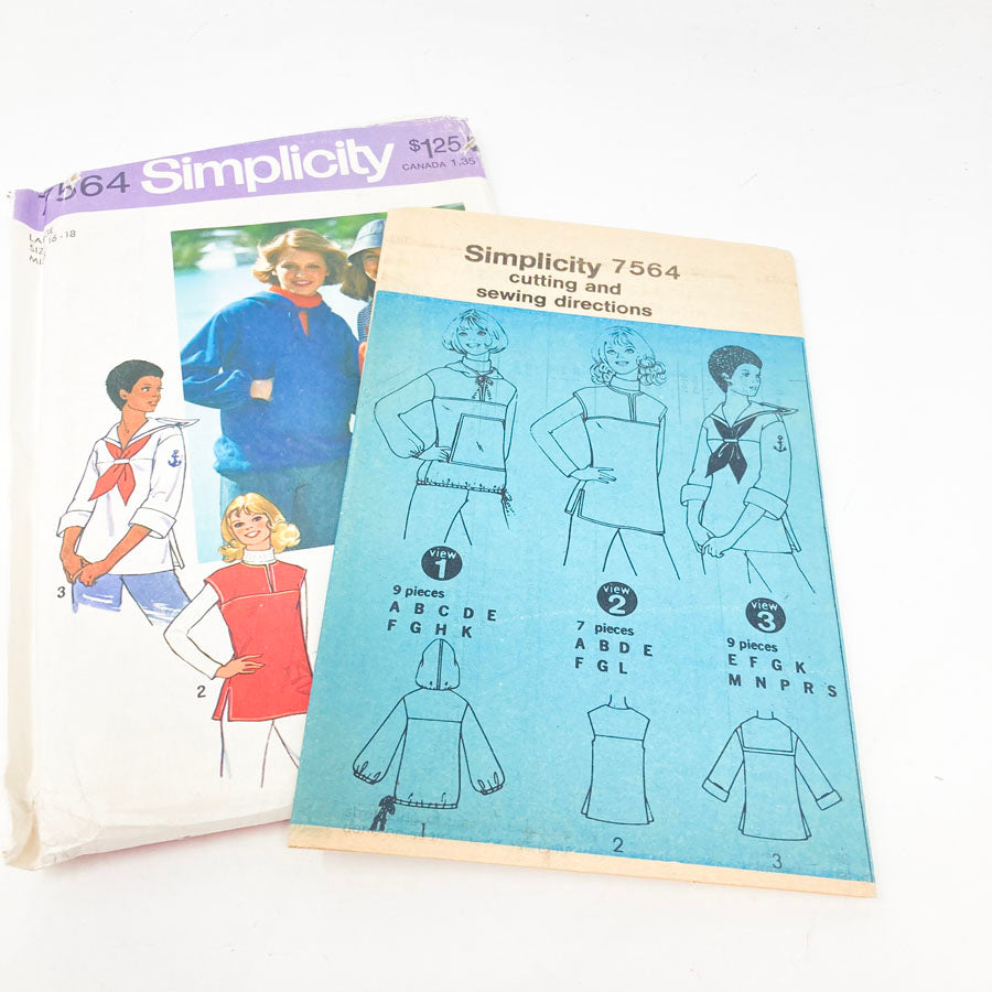 Simplicity 7564 Sewing Pattern - Top (16-18) - 1976