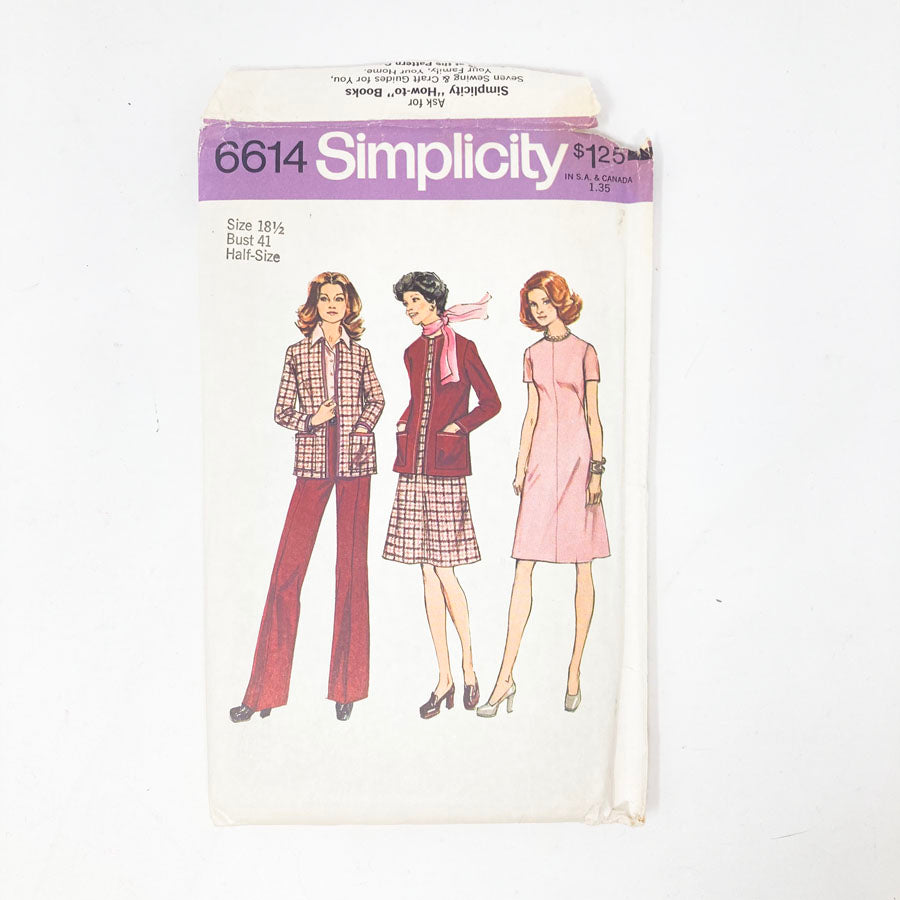 Simplicity 6614 Sewing Pattern - Outfit (18-1/2) - 1974