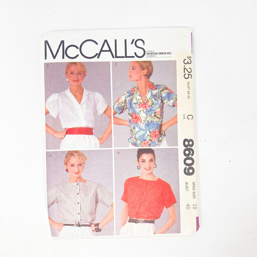 McCall's 8609 Sewing Pattern - Top (18) - 1983