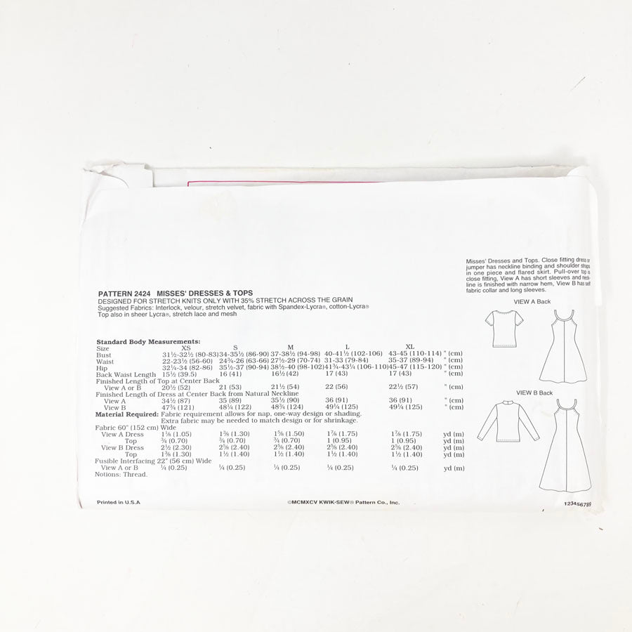 Kwik Sew 2424 Sewing Pattern - Dress (XS-XL) - 1990s