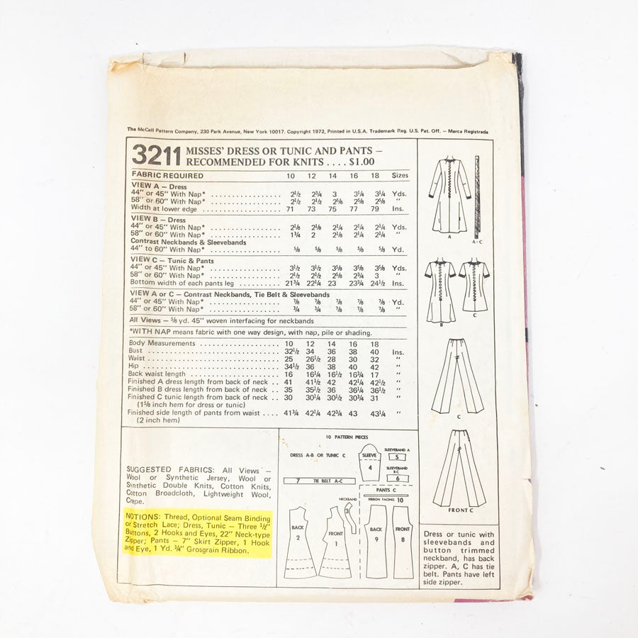 McCall's 3211 Sewing Pattern - Outfit (18) - 1972