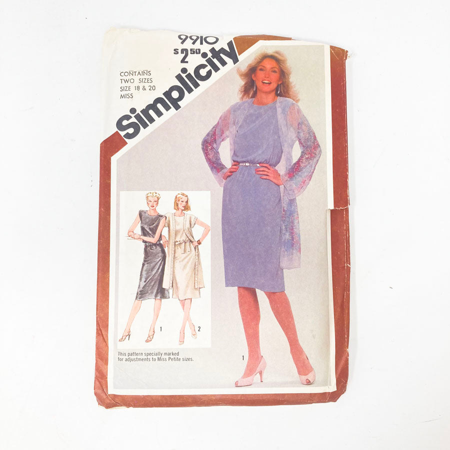Simplicity 9910 Sewing Pattern - Dress (18-20) - 1981