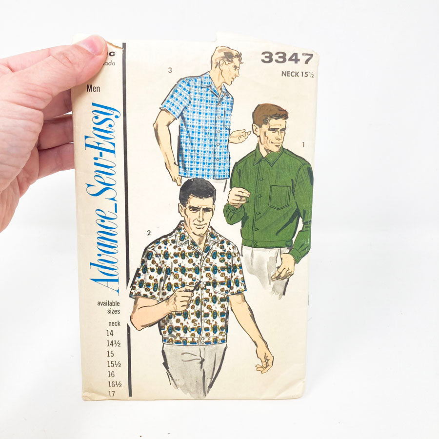 Advance 3347 Sewing Pattern - Men's Shirt (Neck 15-1/2) - 1960s