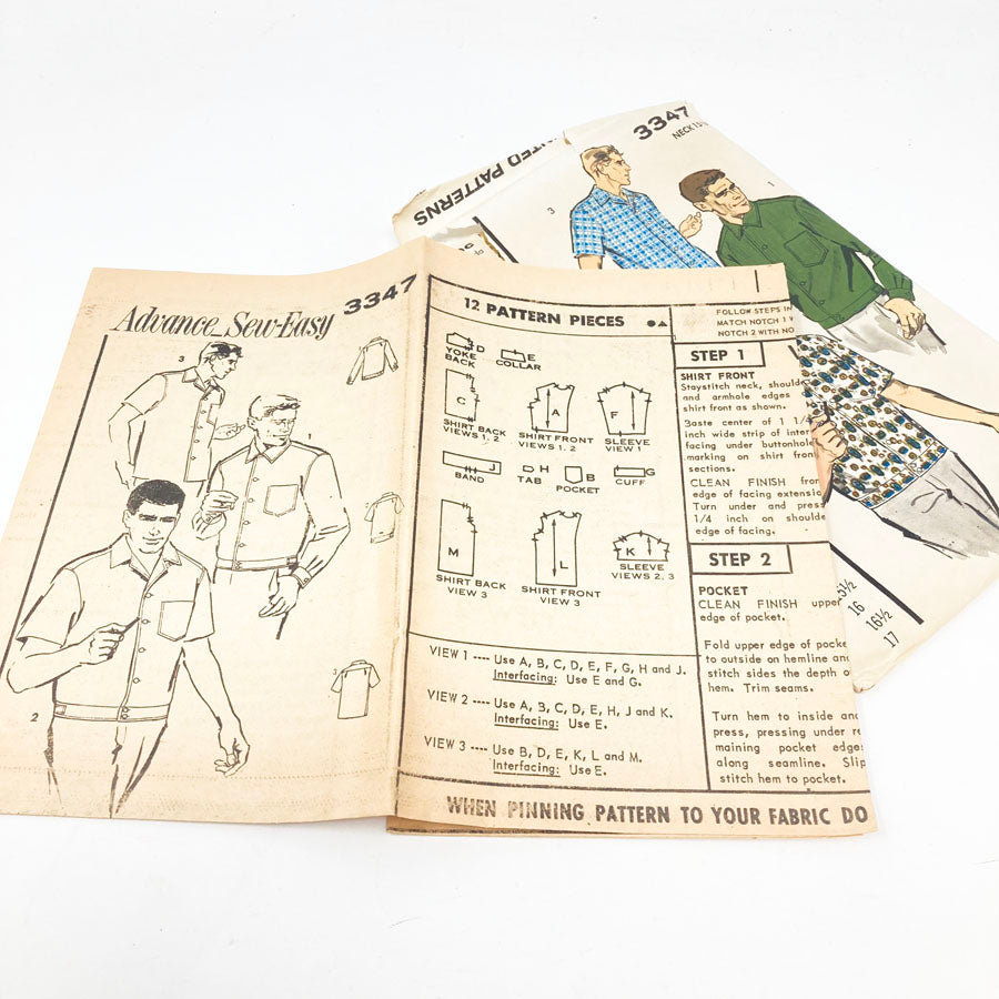 Advance 3347 Sewing Pattern - Men's Shirt (Neck 15-1/2) - 1960s