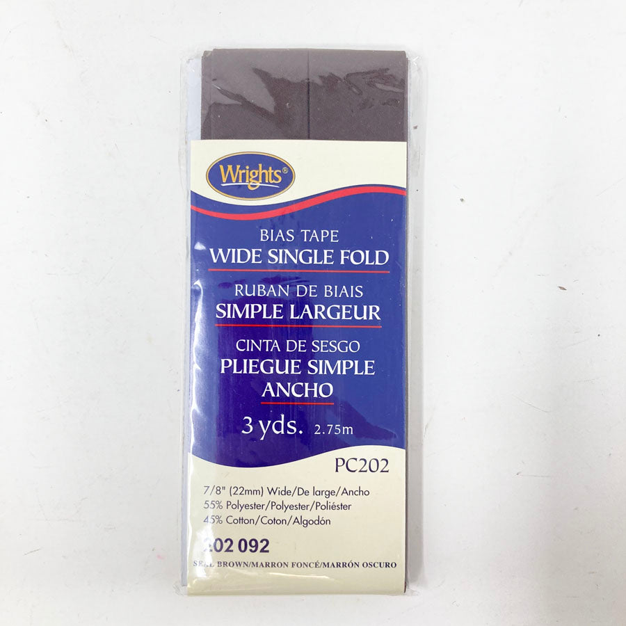 Wrights Wide Single Fold Bias Tape - Seal Brown