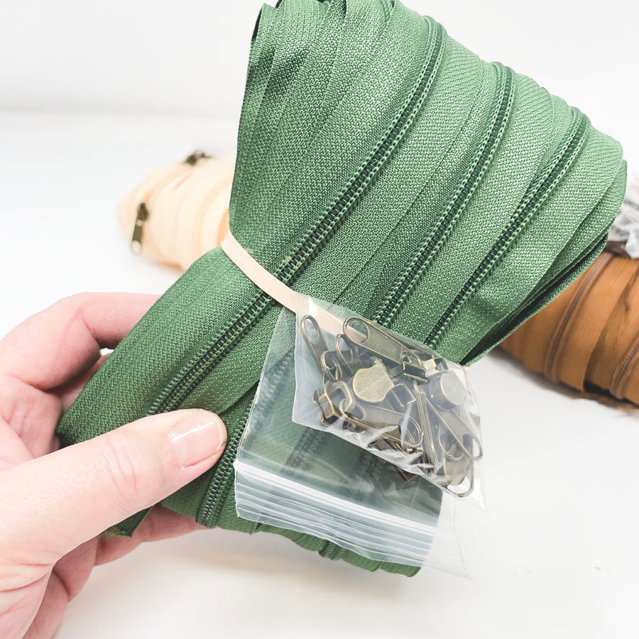 Nylon Continuous Zipper Lengths with Antique Brass Pulls