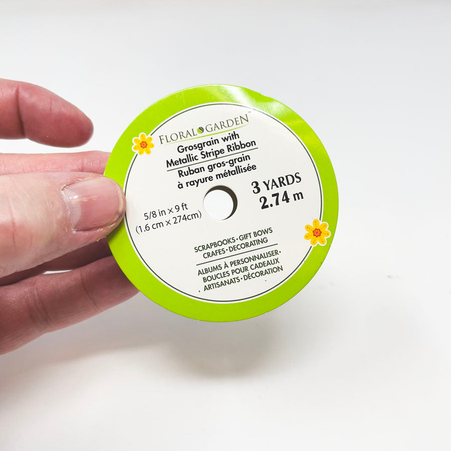 Floral Garden Silver Metallic Stripe Ribbon Spool