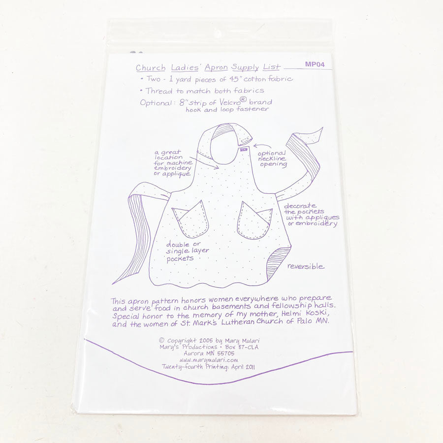 Church Ladies' Apron Pattern by Mary Mutari's