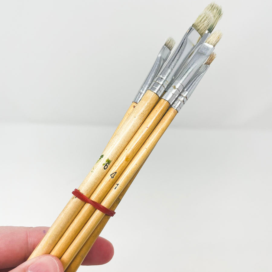 Long Handled Bristle Paintbrushes - 6 Pack