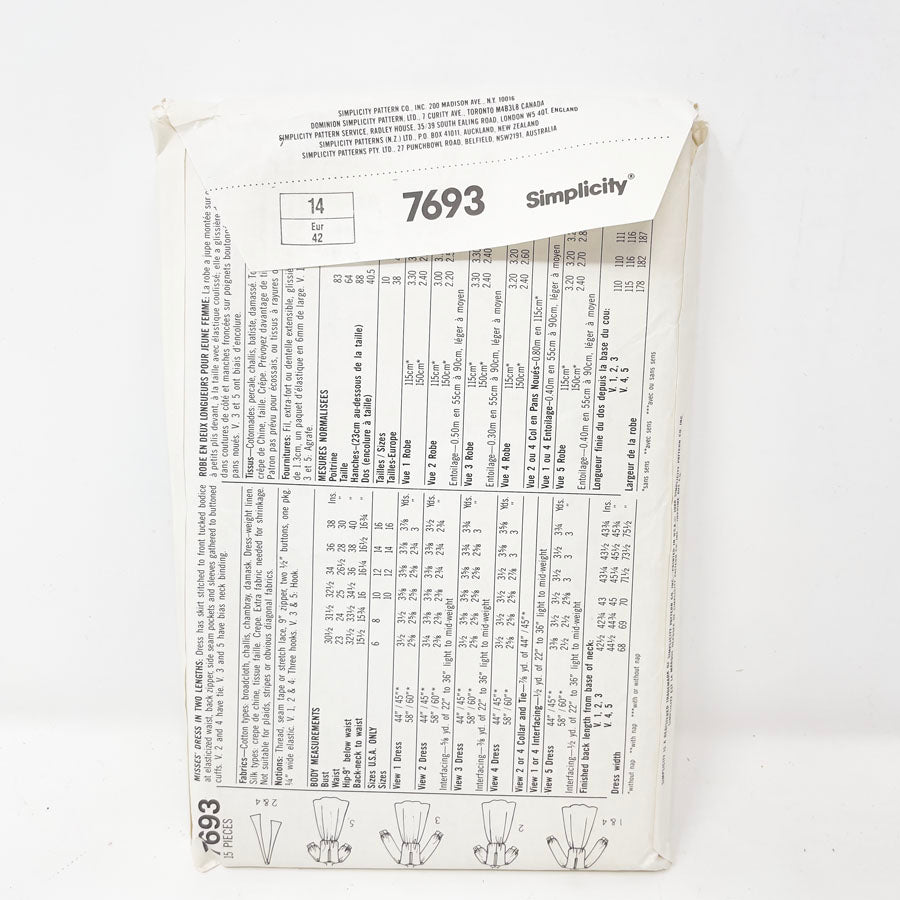 Vintage 1986 Simplicity Dress - 7693 - Size 14