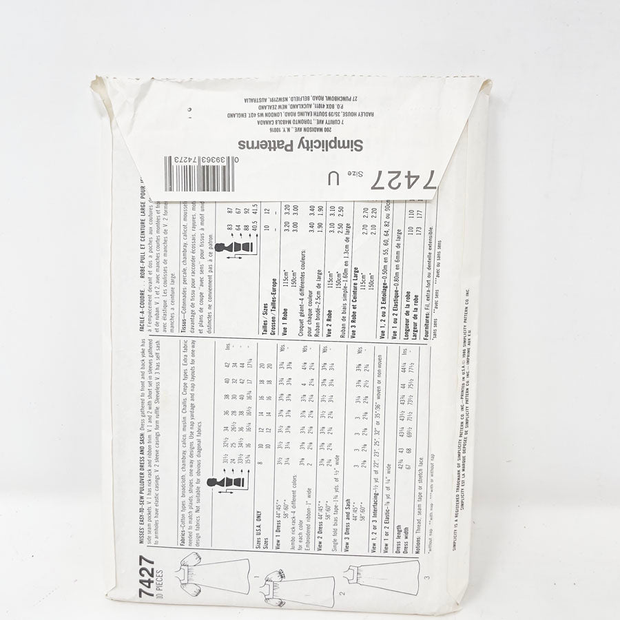Vintage 1986 Simplicity Dress - 7427 - Size 16-20