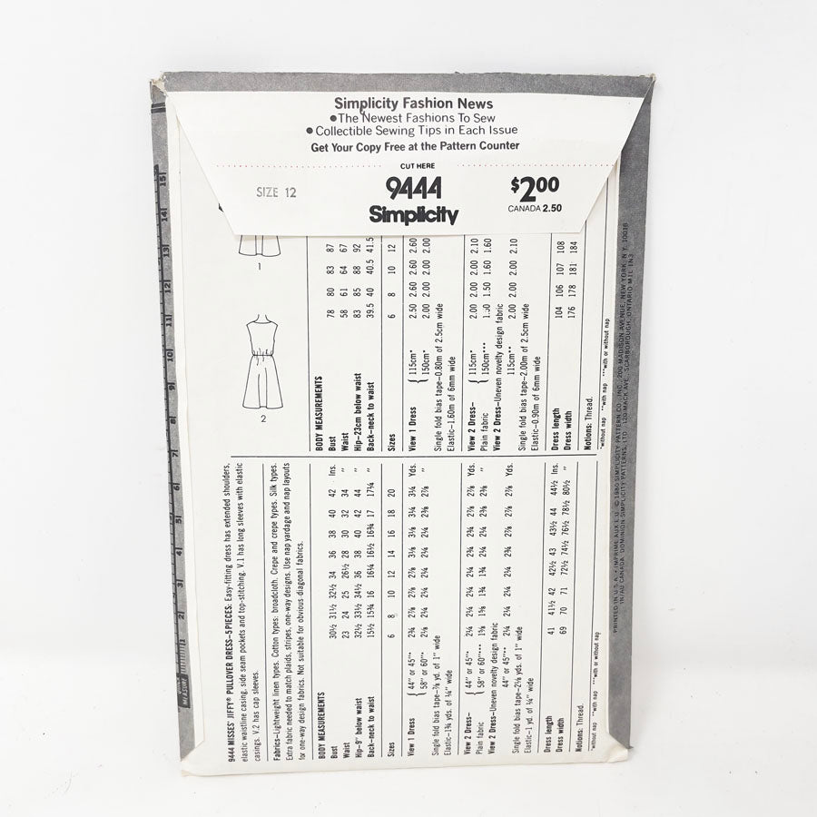 Vintage 1980 Simplicity Dress - 9444 - Size 12