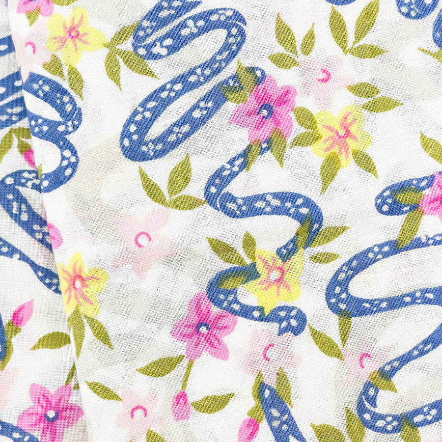 43" x 43" - Blue Ribbon & Floral Cotton Fabric