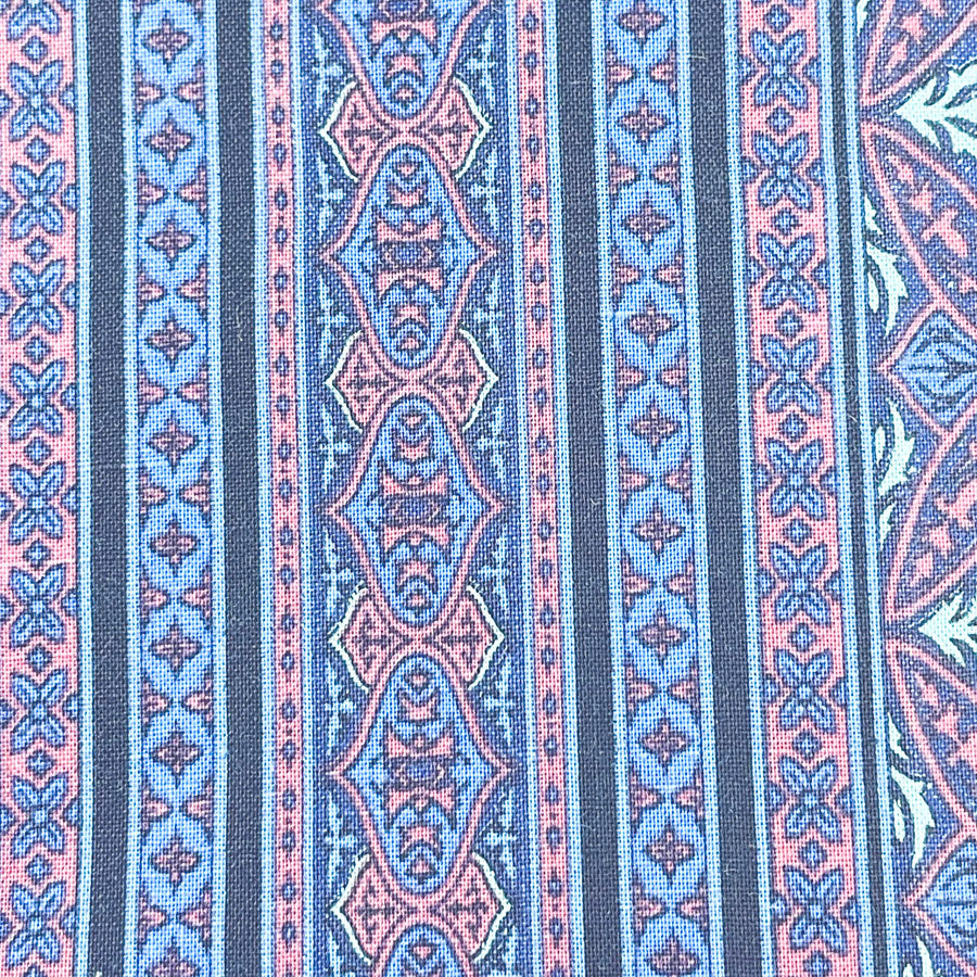 2 yd x 42" - Blue Pattern Stripe Cotton Fabric