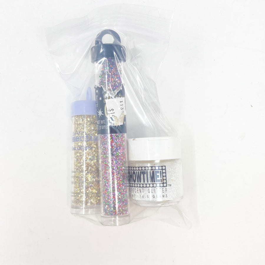 Gold, White, and multicolored bag of glitter