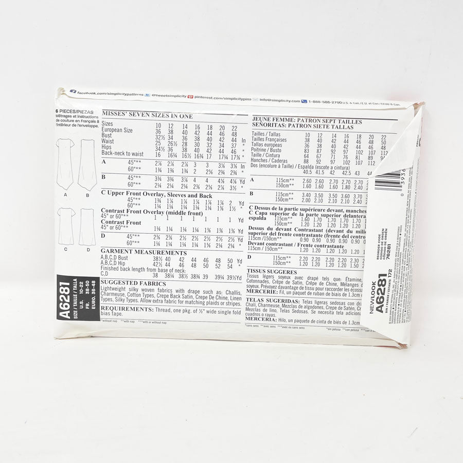 New Look A6281 Sewing Pattern - Dress (10-22) - 2014