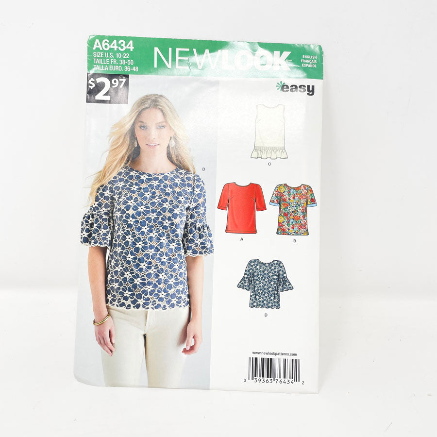 New Look A6434 Sewing Pattern - Top (10-22) - 2016