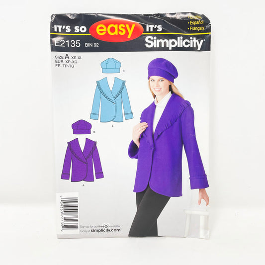 Simplicity E2135 Sewing Pattern - Jacket/Hat (XS-XL) - 2011