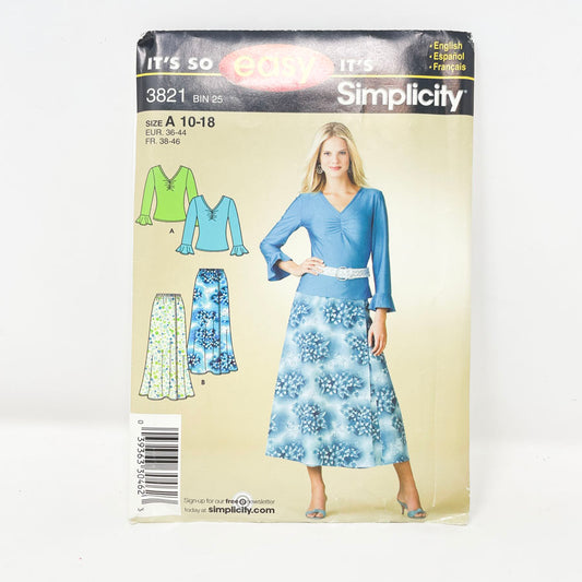 2007 Simplicity 3821 Sewing Pattern - Top/Skirt (10-18)
