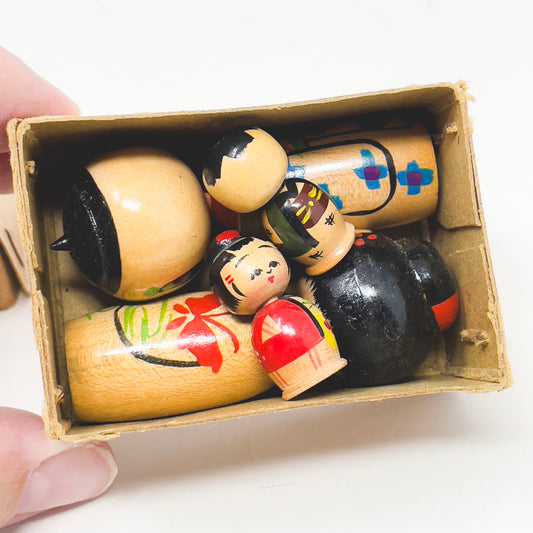 Vintage Kokeshi Nodding Head Dolls - Family of Four